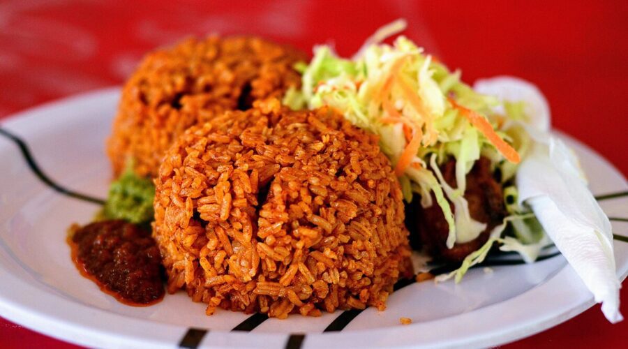 Jollof rice with salad
