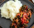Malawian Nsima with Tomato-and-Greens Ndiwo