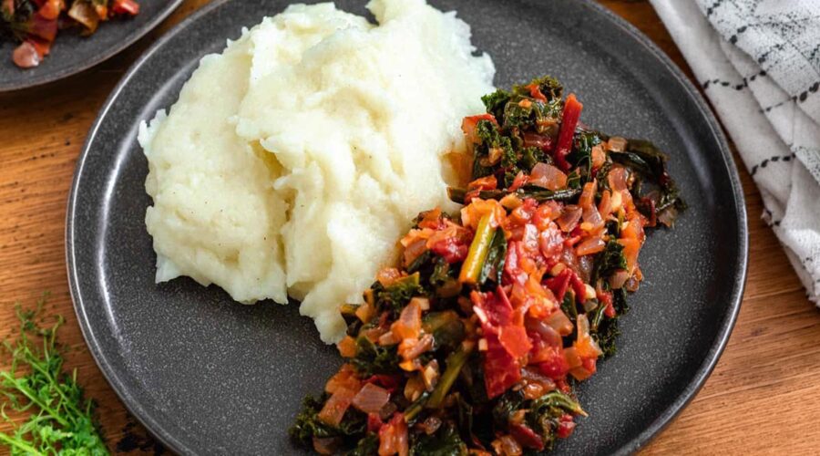 Malawian Nsima with Tomato-and-Greens Ndiwo
